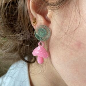 Adorable Pink Mushroom Earrings - Local Chicago Maker